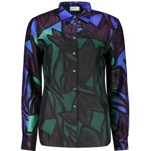 Salvatore Ferragamo, Blouses & Shirts, Dames, Veelkleurig, S, Zijden Gedrukt Shirt met Afgeronde Zoom