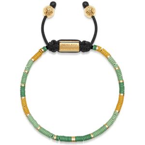Nialaya, Accessoires, Heren, Geel, L, Nylon, Kralen Armband met Groene Mini Disc Kralen