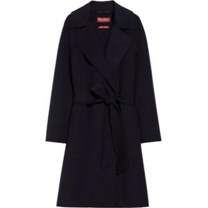 Max Mara Studio, Mantels, Dames, Zwart, M, Wol, Zwarte wollen jas met brede revers
