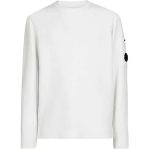 C.p. Company, Sweatshirts & Hoodies, Heren, Wit, M, Katoen, Chenille Katoenen Trui met Ronde Hals