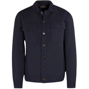 Moorer, Truien, Heren, Blauw, S, Wol, Gebreid Cardigan met knopen van Superfine lamswol en kasjmier
