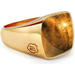 Nialaya, Accessoires, Heren, Geel, 56 MM, Gouden Zegelring met Tijgeroog