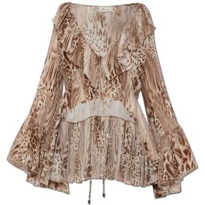Blumarine, Blouses & Shirts, Dames, Beige, 2Xs, Dierenprint top