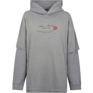 Acne Studios, Sweatshirts & Hoodies, Dames, Grijs, XS, Leer, Hoodie met dubbele laag en logo-animatie