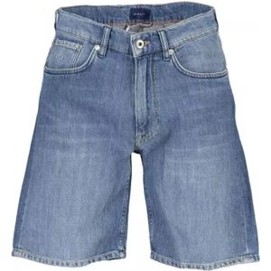 Gant, Korte broeken, Heren, Blauw, W31, Katoen, Zomerbries Vervaagde Bermuda Jeans