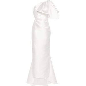 Solace London, Kleedjes, Dames, Wit, S, Witte One-Shoulder Maxi Jurk met Strikdetail