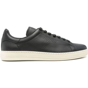 Tom Ford, Schoenen, Heren, Zwart, 42 EU, Zwarte lage sneaker crème zool