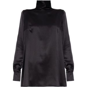 Dolce & Gabbana, Blouses & Shirts, Dames, Zwart, S, Zijden top met opstaande kraag