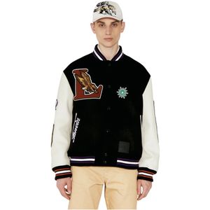 Lanvin, Jassen, Heren, Zwart, L, Katoen, Logo Patch Leren Mouw Varsity Jas