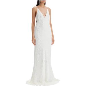 Alessandra Rich, Kleedjes, Dames, Wit, S, Rhinestone Maxi Slip Jurk