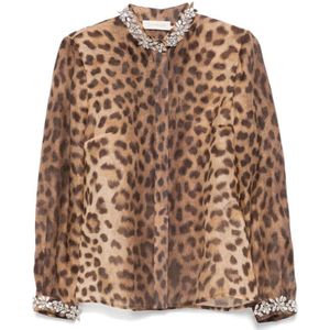 Zimmermann, Blouses & Shirts, Dames, Bruin, L, Linnen, Luipaardprint Linnen-Zijden Bodysuit