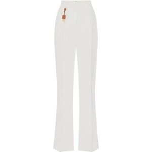 Elisabetta Franchi, Broeken, Dames, Beige, S, Linnen, Ivoor Palazzo Broek Regular Fit