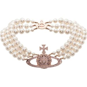 Vivienne Westwood, Accessoires, Dames, Roze, ONE Size, Parel Bas Relief Roze Goud Armband