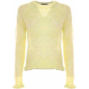 Kocca, Truien, Dames, Geel, M, Wol, Diamanten Gebreide Trui met Gerimpelde Zoom