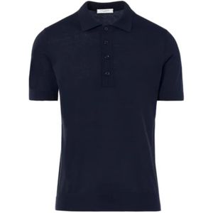 Paolo Pecora, Tops, Heren, Blauw, L, Katoen, Luxe Zijde Katoen Polo Marineblauw