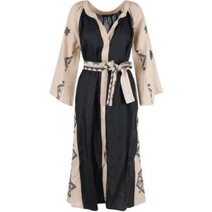Greek Archaic Kori, Kleedjes, Dames, Veelkleurig, M, Beige Jurk met Unieke Stijl