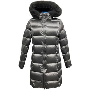 Colmar, Mantels, Dames, Grijs, M, Donkergrijze middellange donsjas met bontafwerking