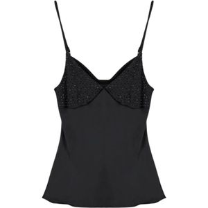 Liu Jo, Tops, Dames, Zwart, M, Zwarte Top met Strass