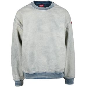 Diesel, Sweatshirts & Hoodies, Heren, Blauw, L, Katoen, Casual Sweatshirt met Unieke Stofmix