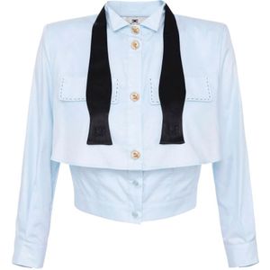 Elisabetta Franchi, Blouses & Shirts, Dames, Blauw, XL, Katoen, Lichtblauwe Katoenen Shirt Mantellina