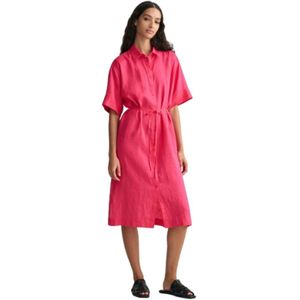 Gant, Kleedjes, Dames, Roze, L, Linnen, Linnen Blousejurk met Korte Mouwen
