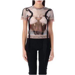 Ottolinger, Tops, Dames, Veelkleurig, S, Kattenprint Mesh T-shirt