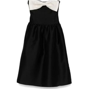 Self Portrait, Kleedjes, Dames, Zwart, S, Polyester, Strapless Zwarte Jurk met Zakken