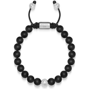 Nialaya, Accessoires, Heren, Grijs, M, Nylon, Kralenarmband met Onyx en Sterling Zilveren Kralen