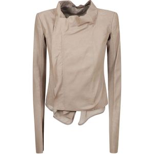 Rick Owens, Jassen, Dames, Beige, S, Lage Hals Jas in Zwart