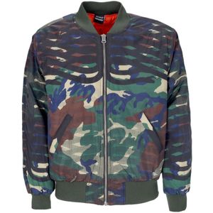 Propaganda, Jassen, Heren, Veelkleurig, M, Polyester, Camo Bomberjack met Geribbelde Details