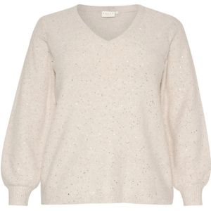 Kaffe Curve, Truien, Dames, Beige, XL, Wol, Grijs Melange Gebreide Trui