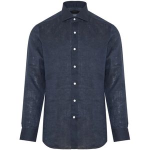Barba, Overhemden, Heren, Blauw, L, Linnen, Italiaans Linnen Overhemd