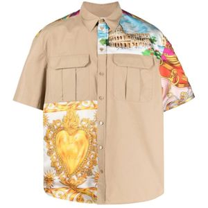 Moschino, Overhemden, Heren, Veelkleurig, M, Katoen, Beige Multikleur Katoenen Overhemd