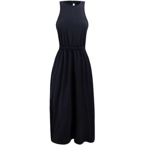 Lacoste, Kleedjes, Dames, Blauw, S, Leer, Mouwloze Jurk met Open Rug