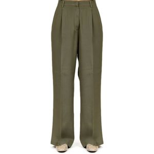 Momoni, Broeken, Dames, Groen, L, Salie Groene Crepe Wijde Pijp Broek