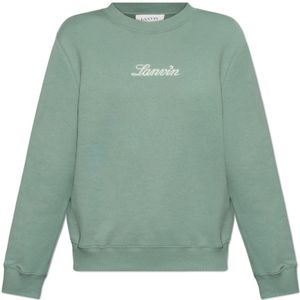 Lanvin, Sweatshirts & Hoodies, Dames, Groen, XS, Katoen, Sweatshirt met Geborduurd Logo