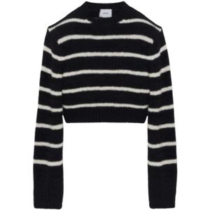 Halfboy, Truien, Dames, Zwart, M, Wol, Zwart/Wit Crew Neck Crop Sweater