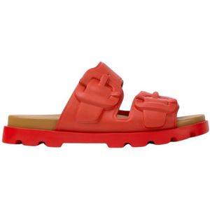 Camper, Schoenen, Heren, Rood, 45 EU, Rode leren sandalen met gewatteerde binnenzool