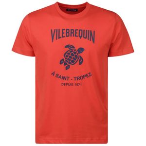 Vilebrequin, Tops, Heren, Rood, XL, Katoen, Bedrukt Katoenen Ronde Hals T-Shirt