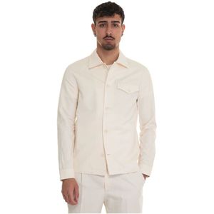 Hindustrie, Jassen, Heren, Beige, 2Xl, Katoen, Knoopsluiting Overshirt met Borstzak