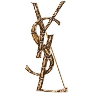 Saint Laurent, Accessoires, Dames, Geel, ONE Size, Gouden Logo Broche Pin Sieraden