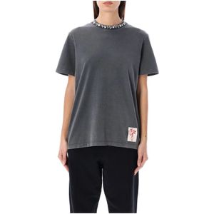 Golden Goose, Tops, Dames, Grijs, L, Katoen, Rhinestones Crewneck T-Shirt Antraciet