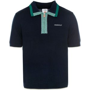 Casablanca, Tops, Heren, Blauw, 2Xl, Katoen, Gestreept poloshirt met rits