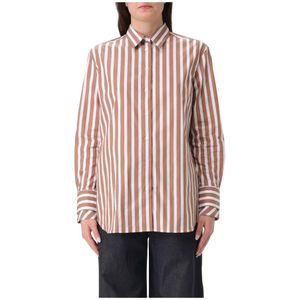 Fay, Blouses & Shirts, Dames, Bruin, XL, Bruine Gestreepte Poplin Overhemd