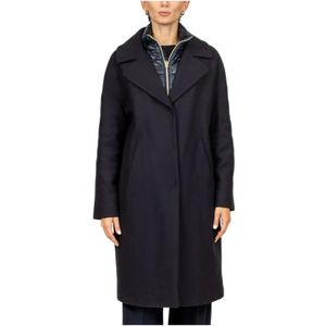 Herno, Mantels, Dames, Blauw, XL, Wol, Blauwe wollen jas met verwijderbare puffer