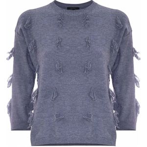 Kocca, Truien, Dames, Grijs, XS, Charmante Jumper met Franjes en Ronde Hals
