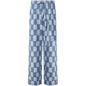 Bonsai, Broeken, Heren, Blauw, S, Polyester, Geruite Wijde Pijp Broek Steenblauw