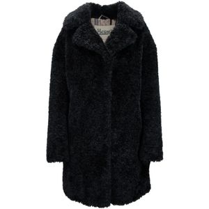 Herno, Jassen, Dames, Zwart, S, Automatische Jas met Knopen en Zakken