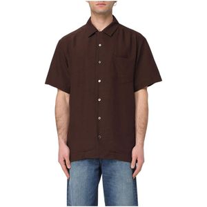 A.p.c., Overhemden, Heren, Bruin, L, Linnen, Roy Shirt met Korte Mouwen