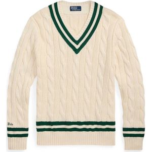 Polo Ralph Lauren, Truien, Heren, Wit, M, Katoen, Gestreepte V-hals trui in room